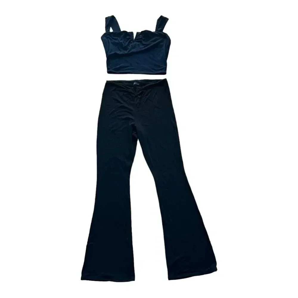 Naked wardrobe Black Flare Pant Soft Cropped Top Tank 2 PC Set Outfit Size 1X - Picture 6 of 15